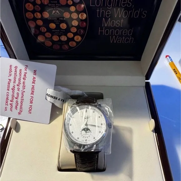 Longines Silver Buckle with Dark Brown Crocodile Strap